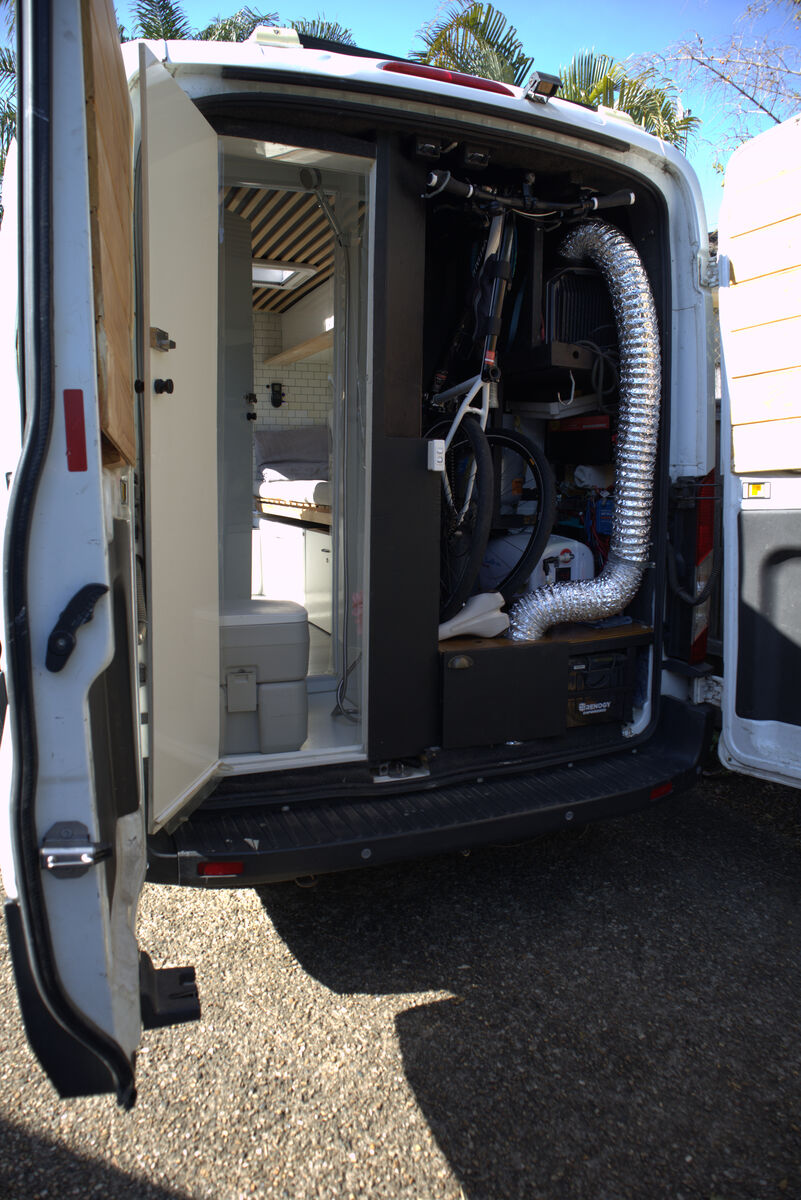 Rear view with shower doors open